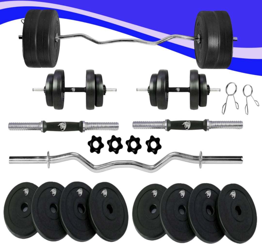 10 kg Home Gym Set | Gym Equipments with 3 Ft Curl Rod + 1 Pair of Dumbbell Rod with PVC Dumbbell Plates | Exercise Set |
