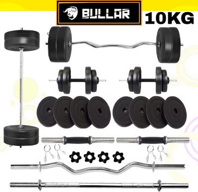 10 Kg PVC Weight  | Home Gym Kit  |  3ft Curl And Plain Rod  | Home Gym Combo