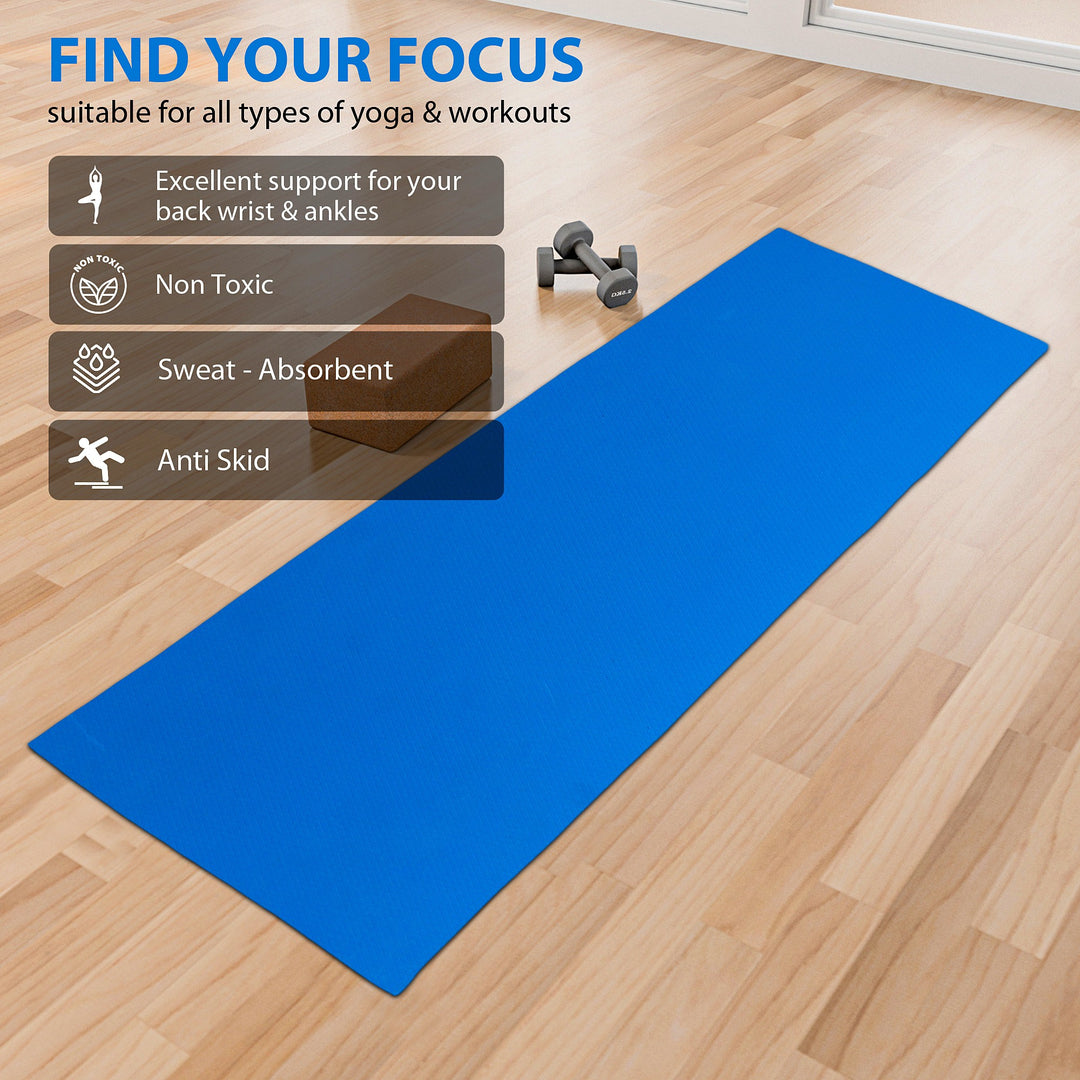 Blue Ultra Soft Yoga Mat With Yoga Strap (6 mm)