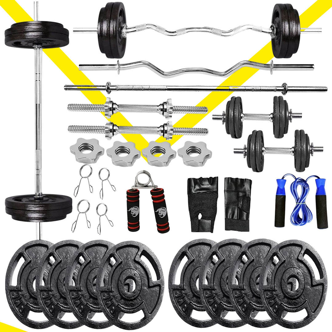 10KG GYM SET 4ft |5Ft+Pair Star Nut Dumbbell |CAST IRON Plates & ACC(25MM)