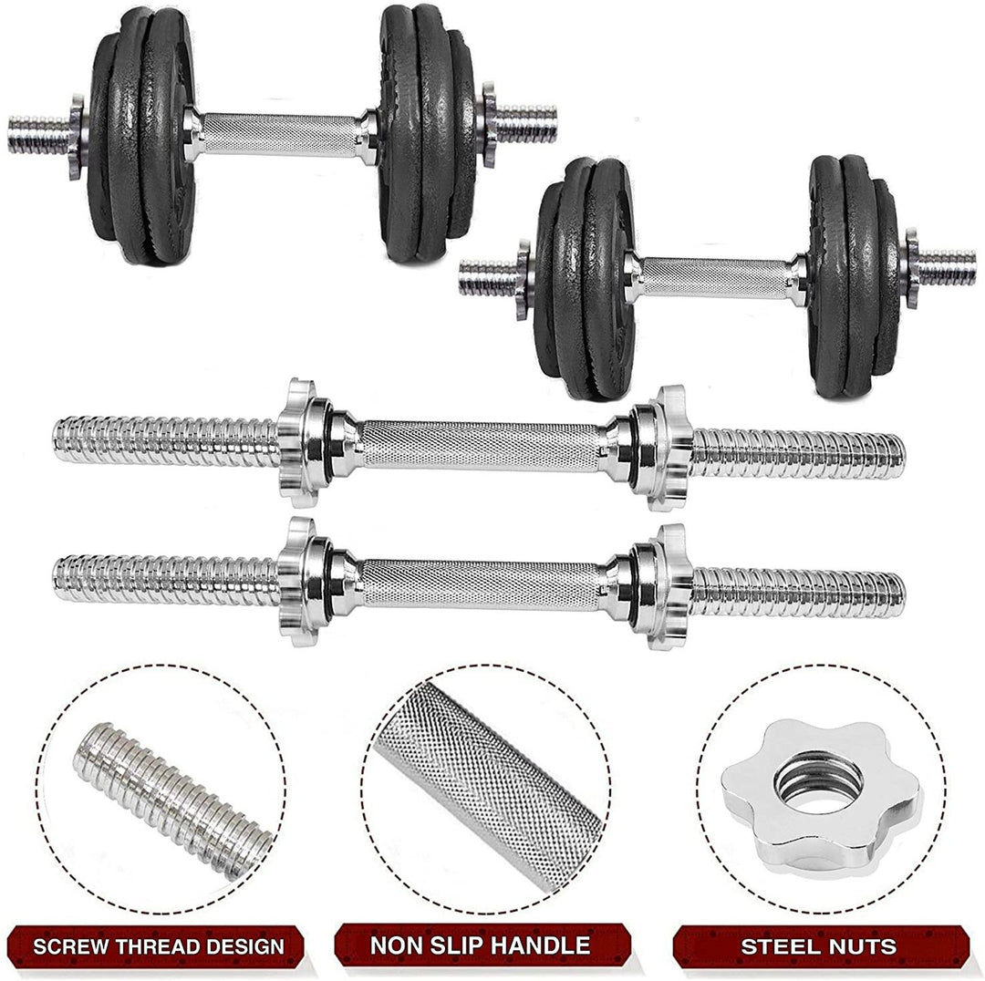 10KG GYM SET 4ft |5Ft+Pair Star Nut Dumbbell |CAST IRON Plates & ACC(25MM)