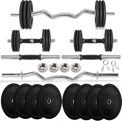 20kg RUBBER Weight Plate With 3ft Curl Rod DUMBBELL Rods SET Gym & Fitness Kit