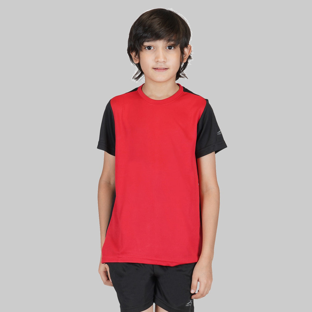 Boys Colorblock Polyester T Shirt (Red | Pack of 1)