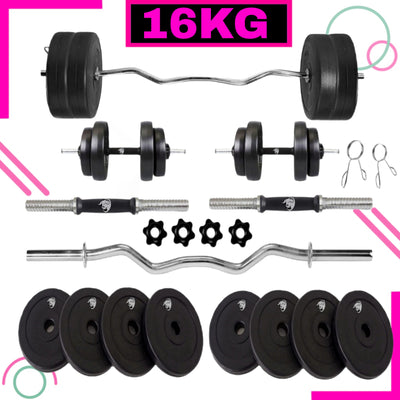 16 kg Home Gym Combo | 3ft curl rod with home gym equipments kit home gym kit