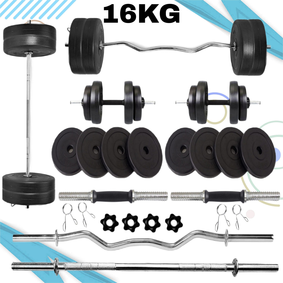 16 kg Home Gym Combo Kit with 3ft Curl & Plain Rod Home Gym Combo | Gym equipment