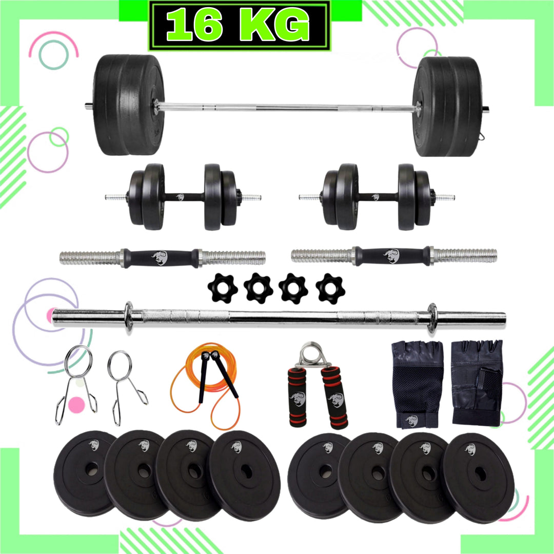 16 kg Home Gym Combo Kit with 3ft Curl Rod Home Gym Combo | Gym equipment