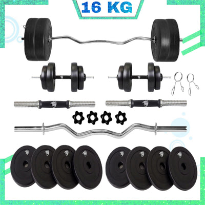 16 kg home gym kit | Home Gym Combo | 3ft curl rod with gym equipments for home