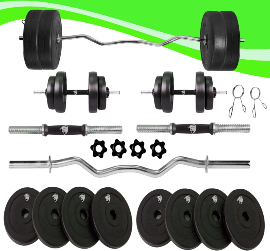 18 kg Home Gym Set | Gym Equipments with 3 Ft Curl Rod + 1 Pair of Dumbbell Rod with PVC Dumbbell Plates | Exercise Set