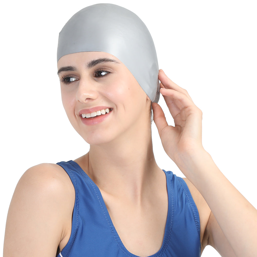 Magfit Unisex Long Hair Swimming Cap (Silver)