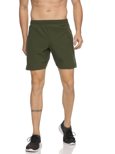Men's Solid Training Shorts with Elasticated Drawstring (Olive)