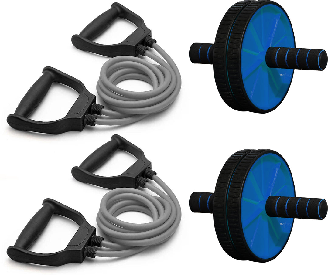 2-Combo For Core Fitness 2PC-Ab Wheel & 2PC-Double Toning Tube Fitness Equipment