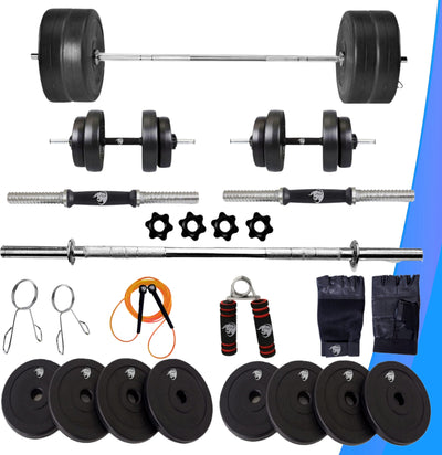 20 kg Home Gym Combo with 3Ft Straight Rod and Pair of Dumbbell Rods Exercise Set with Workout Accessories
