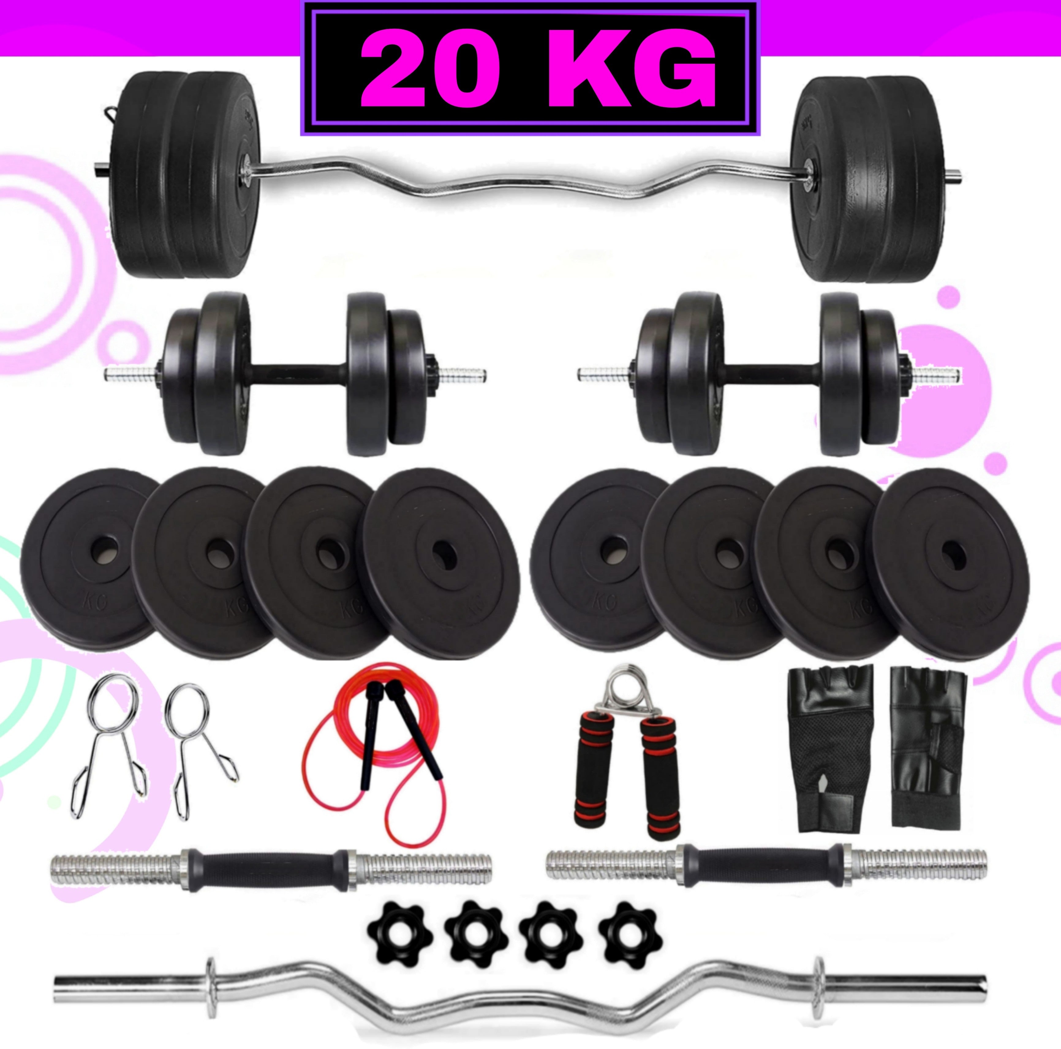 20 kg Home Gym Kit with Accessories Home Gym Combo Fitness Equipment KriyaFit