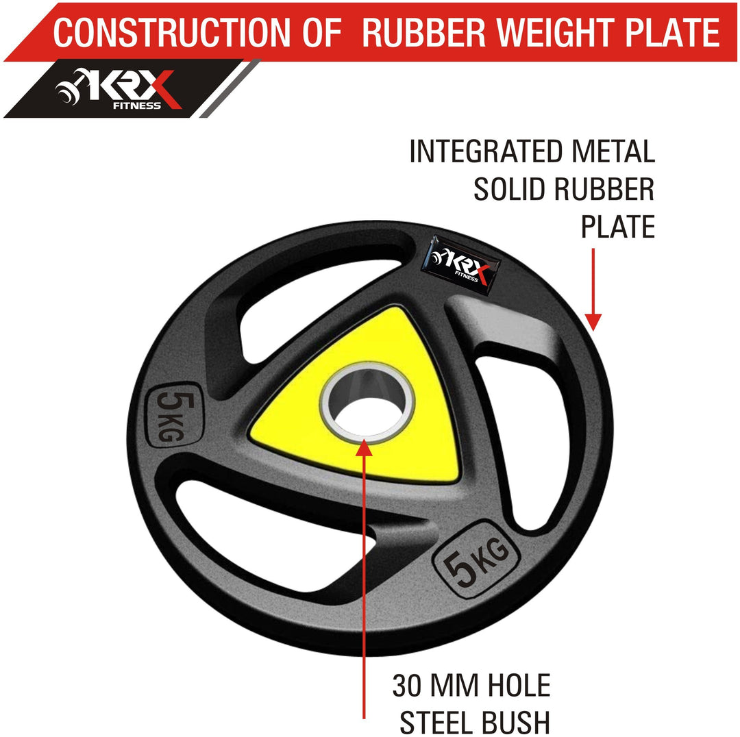 20 kg Professional Metal Integrated Rubber Plates with One 3 Ft Curl + One 5 Ft Plain and 1 Dumbbell & Rod