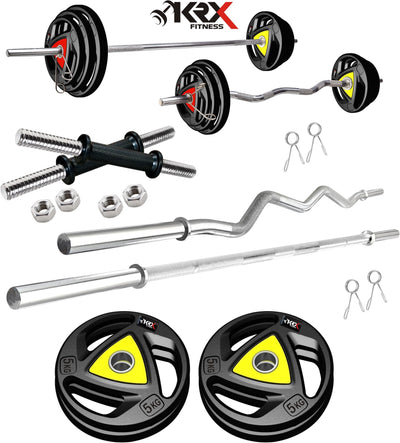 20 kg Professional Metal Integrated Rubber Plates with One 3 Ft Curl + One 5 Ft Plain and 1 Dumbbell & Rod