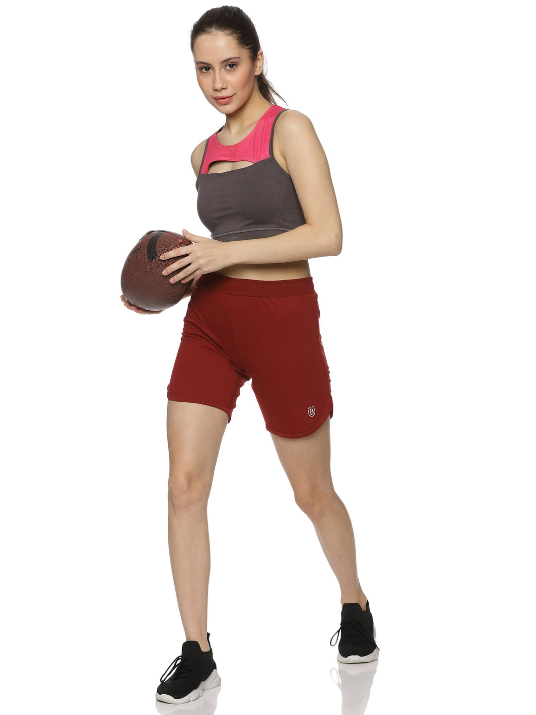 Women's Solid training shorts with Rib Elasticated Drawstring waist.