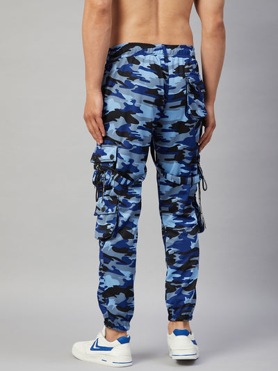 Men Army Blue Printed Joggers (Pack of 1)