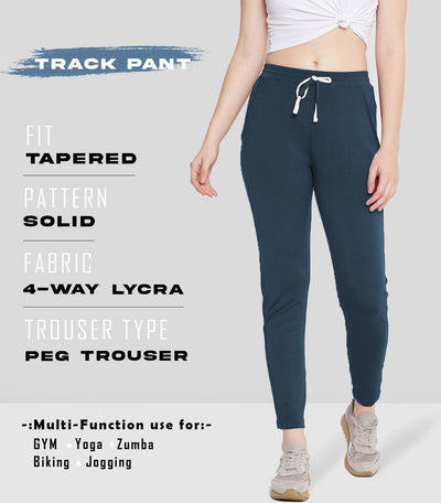 Women Solid Dark Blue Track Pants - Kriya Fit