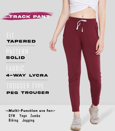 Women Solid Maroon Track Pants - Kriya Fit