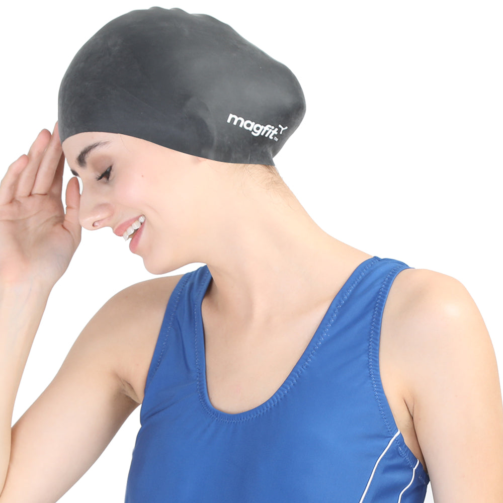 Magfit Unisex Long Hair Swimming Cap (Black)