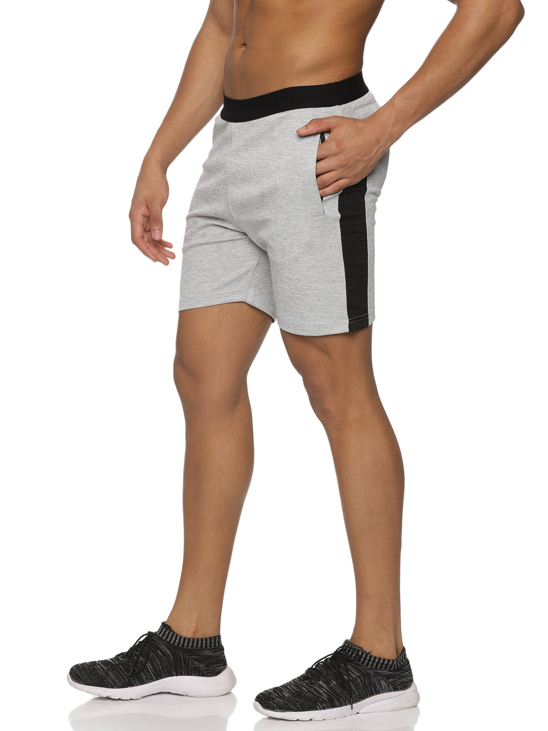 Men's Cut And Sew Training Shorts With Elastic Waist Band & Zipper Pockets (Grey)