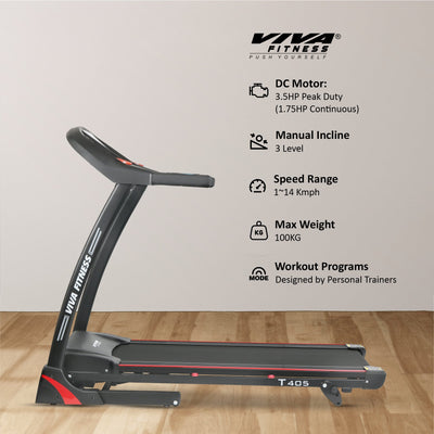 T-405 DC Motorized Treadmill with 3-Level Manual Incline