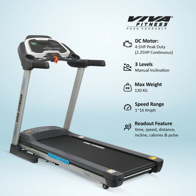 T-415 DC Motorized Treadmill with 3-Level Manual Incline
