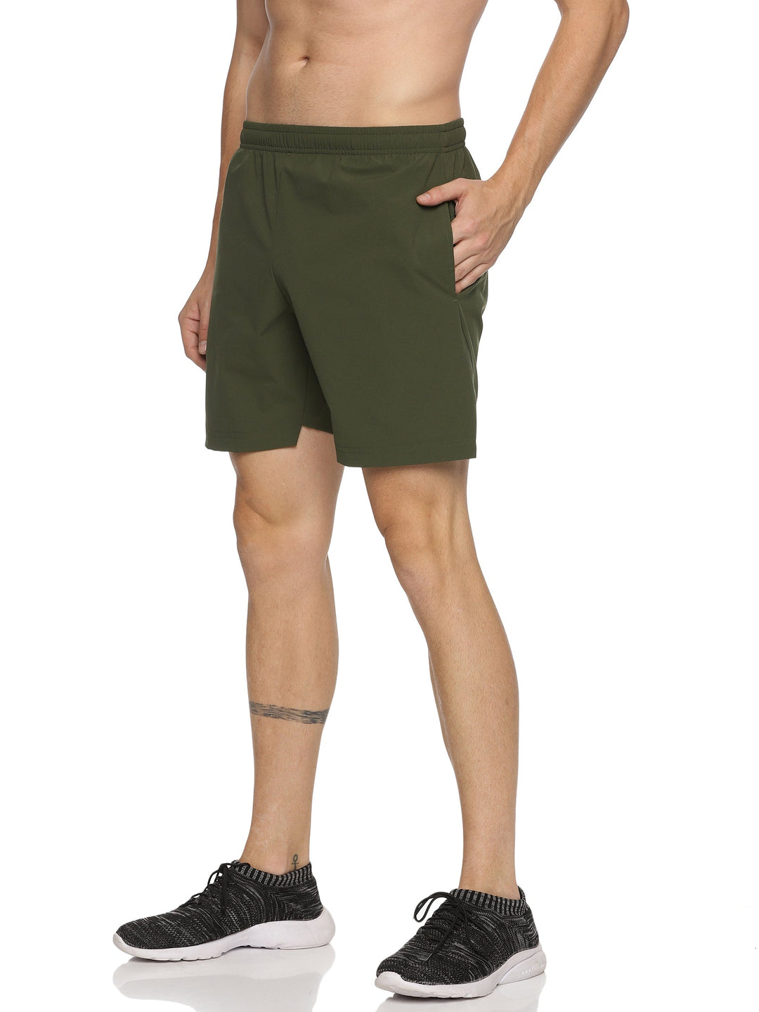 Men's Solid Training Shorts with Elasticated Drawstring (Olive)