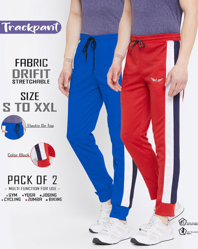 Men Solid Blue/Red Hiking Track Pants (Pack of 2)