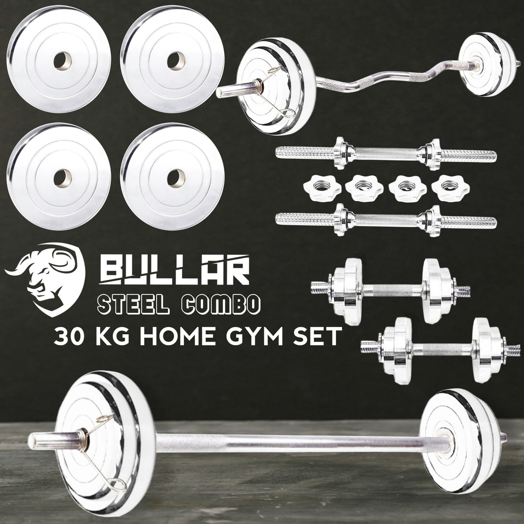 30 kg Home Gym Combo Steel Plates (2KGX4Pcs) (5KGX4Pcs) 3FT Curl & 5FT Straight