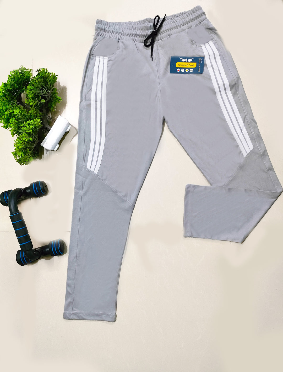 Men Striped Grey Sports Track Pants (Pack of 1)