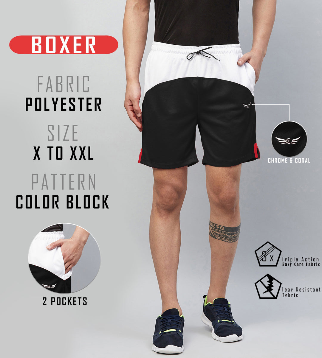 Colorblock Men Shorts For Training & Workout (White Black) (Pack of 1)