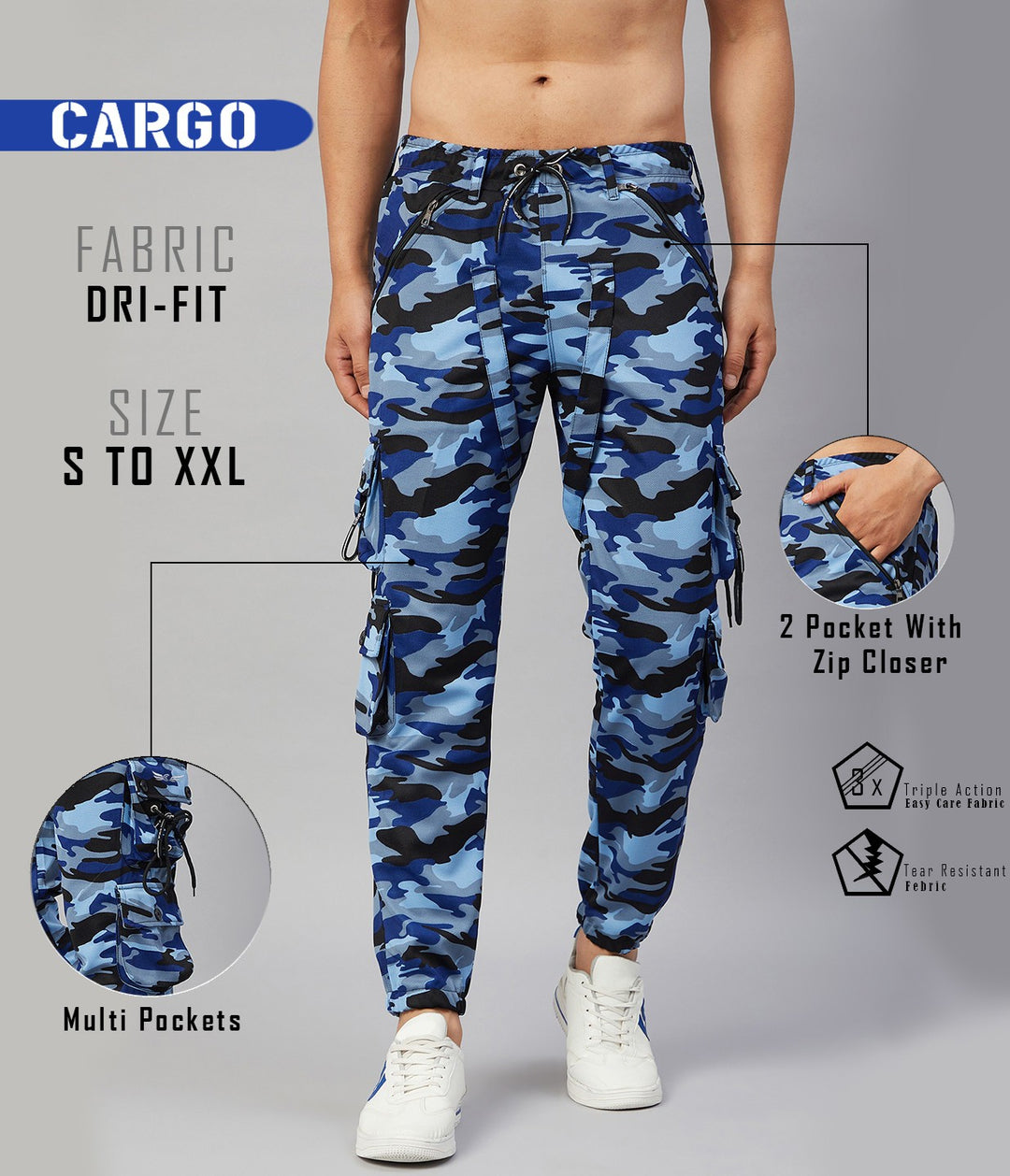 Men Army Blue Printed Joggers (Pack of 1)