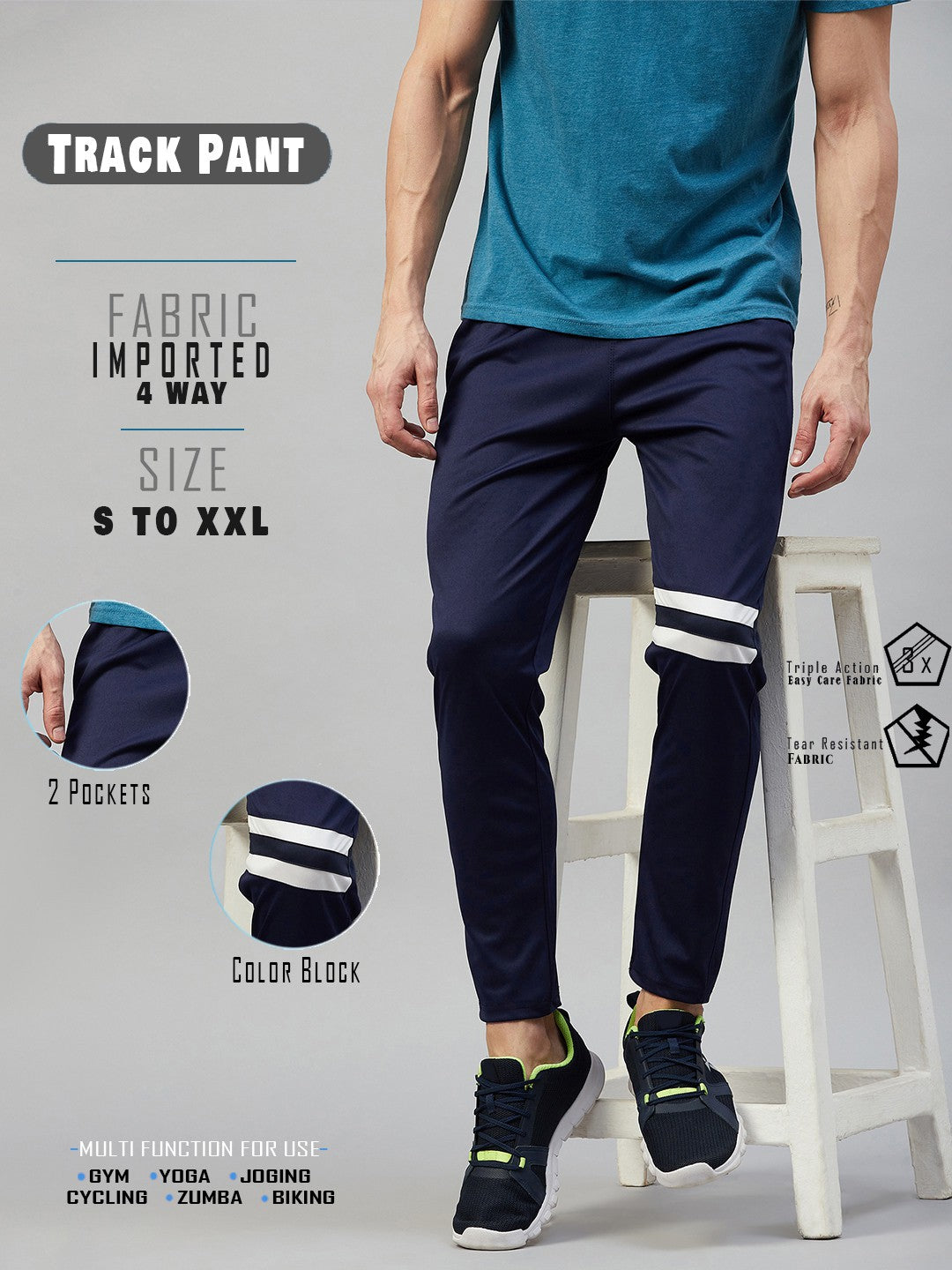 Men Striped Dark Blue Track Pants (Pack of 1)