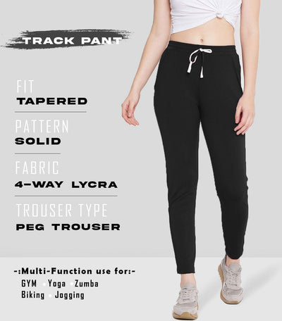 Women Solid Black Track Pants - Kriya Fit
