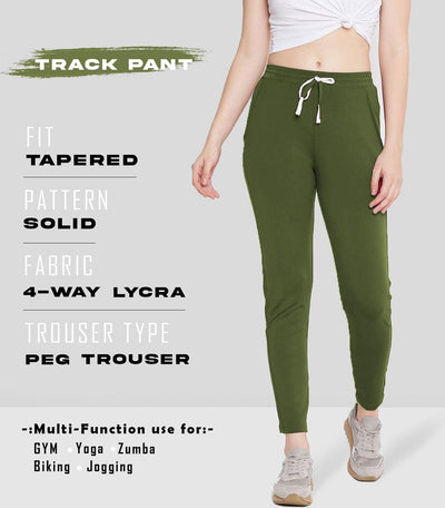 Women Solid Olive Track Pants - Kriya Fit