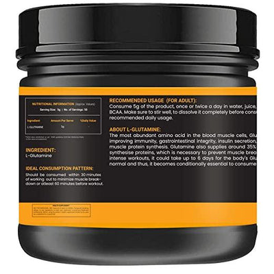 Pure L-Glutamine Muscle Growth & Recovery Supplement - 250gm Unflavoured - Kriya Fit