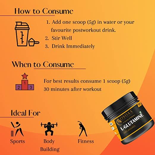 Pure L-Glutamine Muscle Growth & Recovery Supplement - 250gm Unflavoured - Kriya Fit