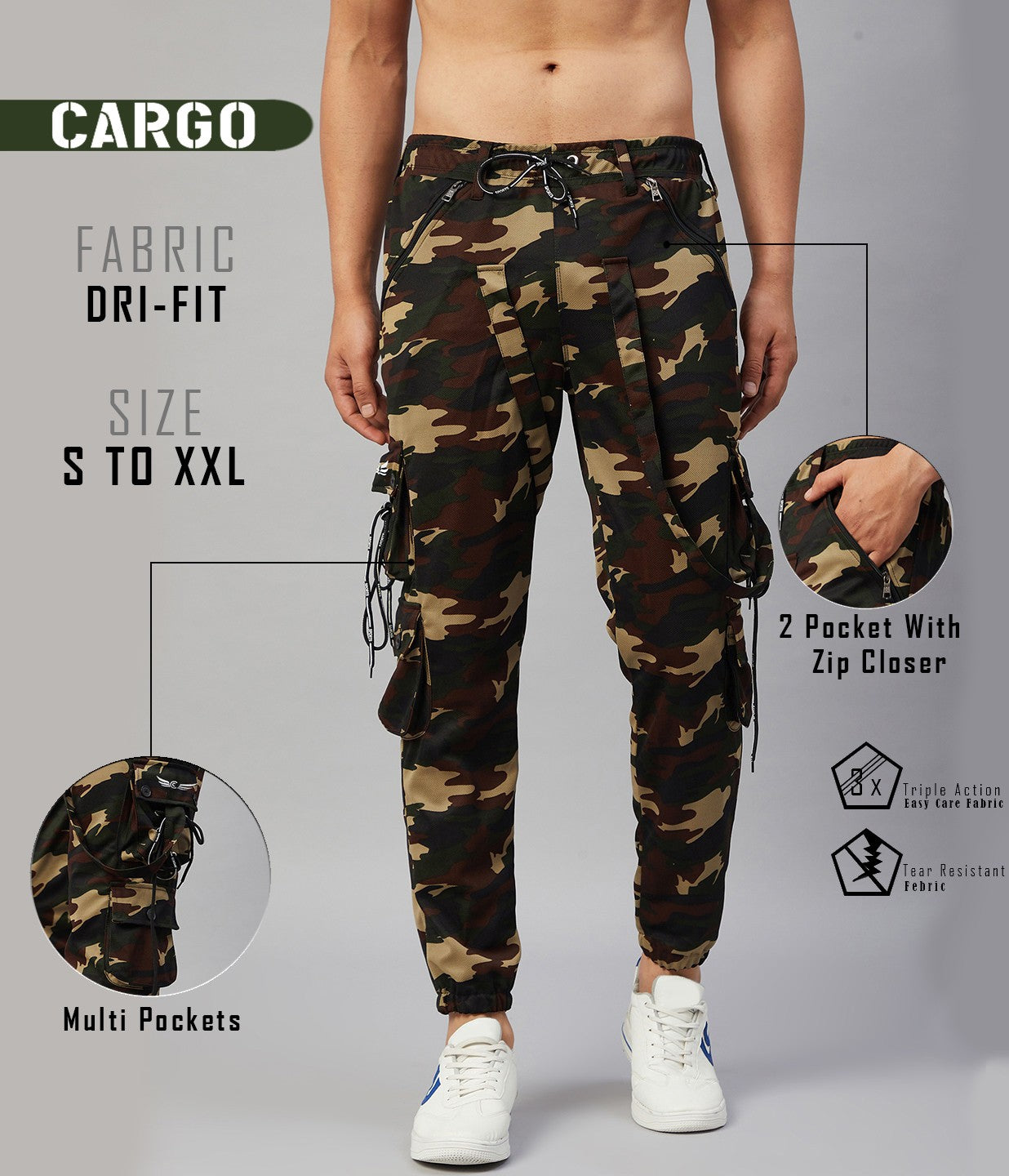 Men Army Green Printed Joggers Pack of 1 KriyaFit