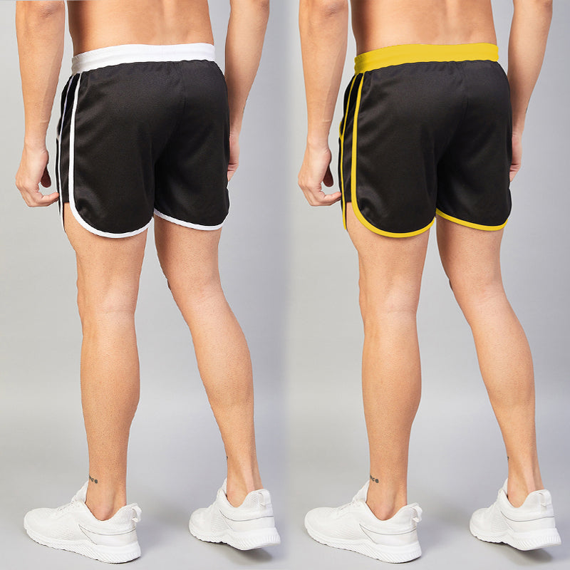 Solid Men Shorts For Training & Workout (Black) (Pack of 2)