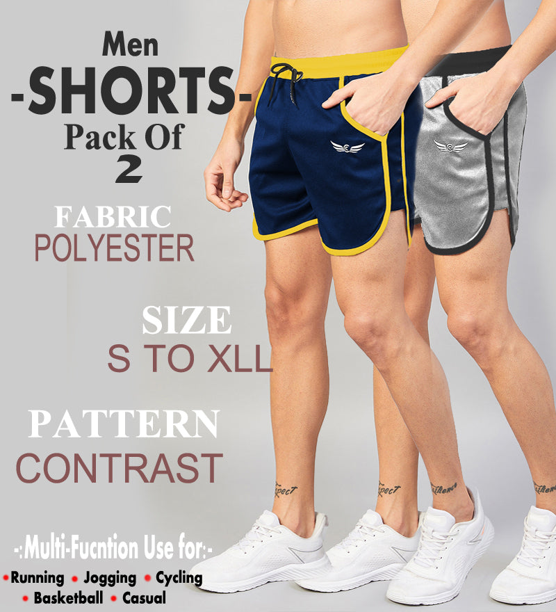 Colorblock Men Shorts (Navy/Yellow | Grey) (Pack of 2)