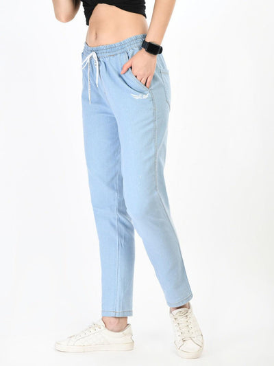 Women Light Blue Solid Track Pants - Kriya Fit
