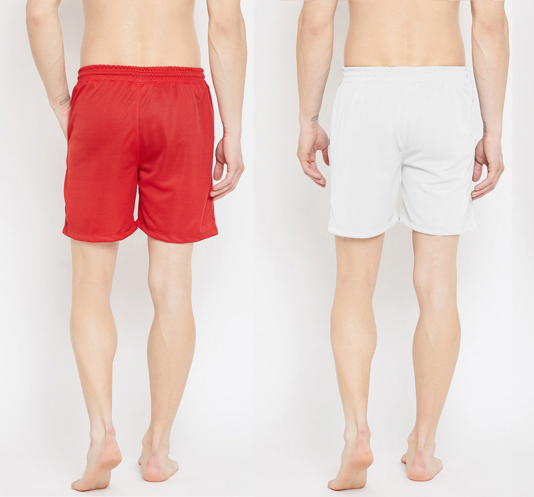Solid Men Shorts (Red White) (Pack of 2)
