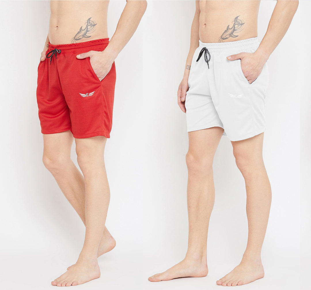 Solid Men Shorts (Red White) (Pack of 2)