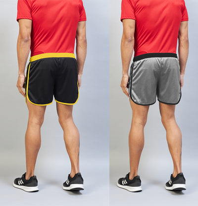 Solid Men Shorts For Training & Workout (Black/Yellow | Grey/Black) (Pack of 2)