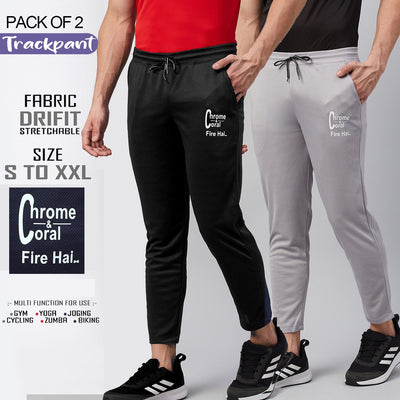 Men Printed Grey/Black Hiking Track Pants (Pack of 2)