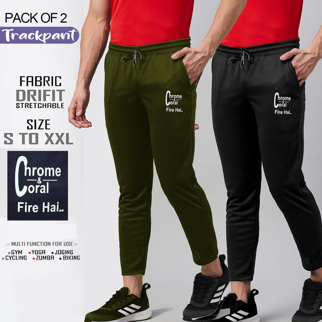 Men Printed Olive/Black Hiking Track Pants (Pack of 2)