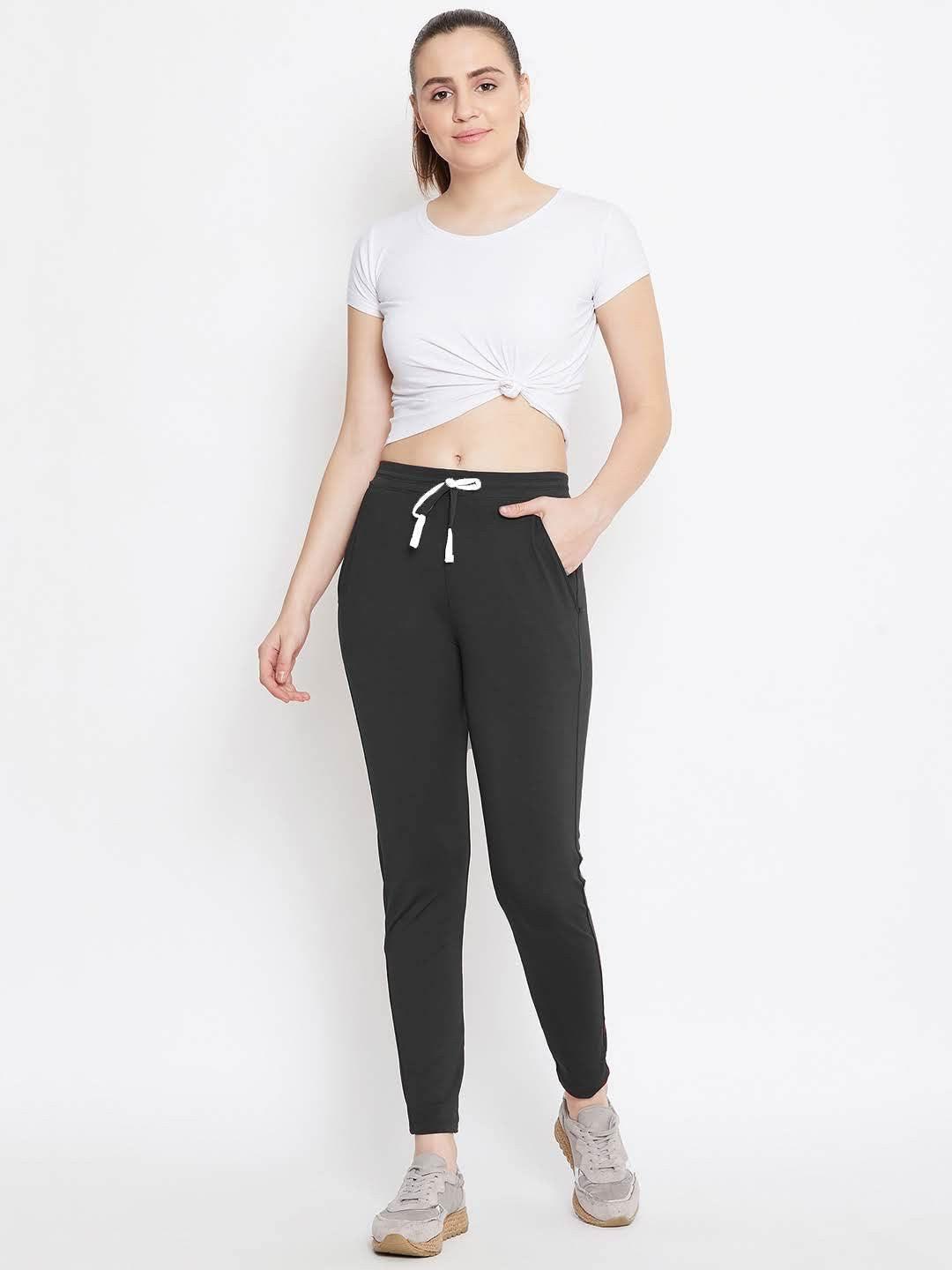 Women Black Solid Track Pants - Kriya Fit