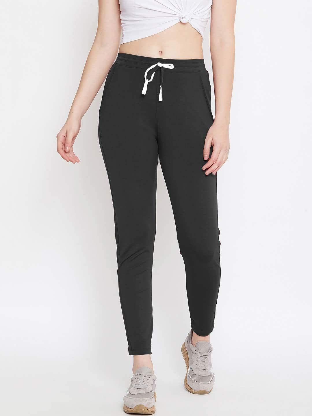 Women Black Solid Track Pants - Kriya Fit