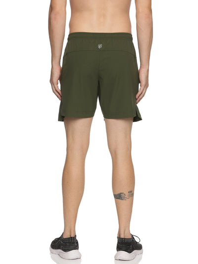 Men's Solid Training Shorts with Elasticated Drawstring (Olive)